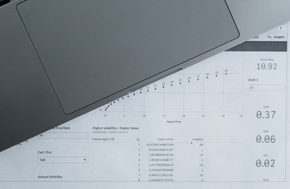 UK director reviewing a printed balance sheet at a desk with a laptop and notepad