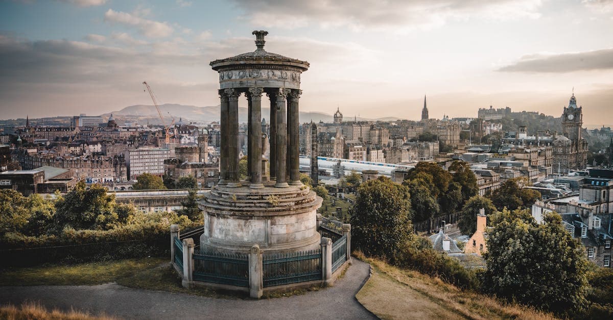 Captivating view from Calton Hill in Edinburgh showcasing historic architecture at sunset.