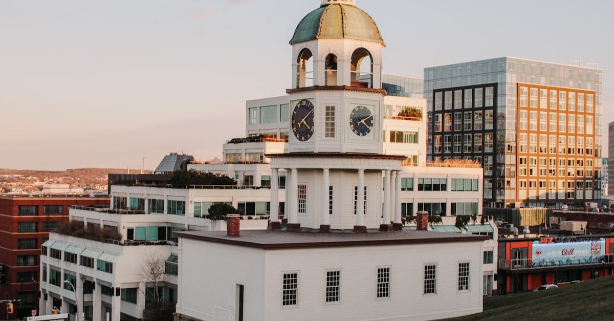 Scenic daylight view of the iconic Town Clock in Halifax, Nova Scotia.